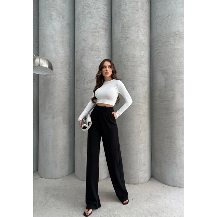 Cırtlı pantolon krep siyah pt