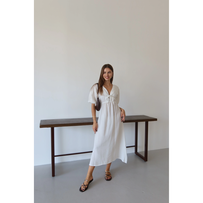 Kısa kollu müslin elbise beyaz pt