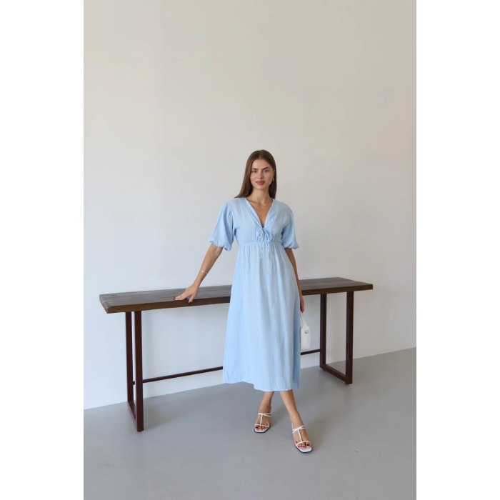 Kısa kollu müslin elbise mavi pt
