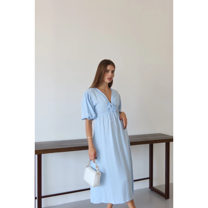 Kısa kollu müslin elbise mavi pt