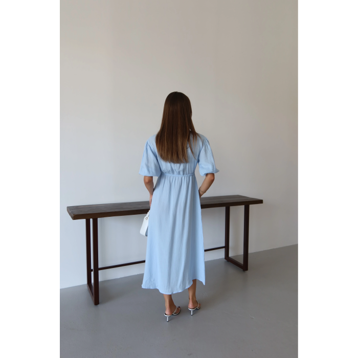 Kısa kollu müslin elbise mavi pt