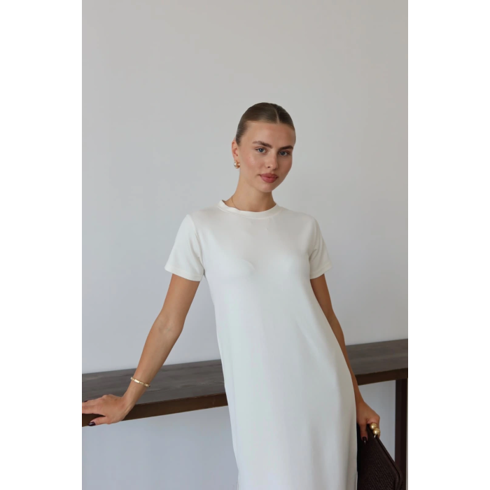 Modal yırtmaçlı elbise beyaz pt