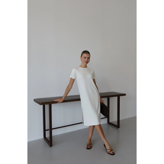 Modal yırtmaçlı elbise beyaz pt