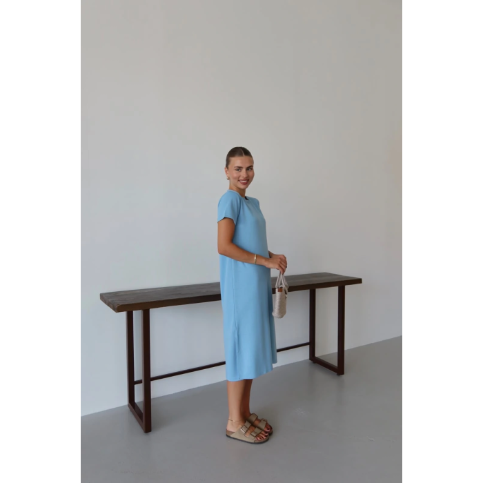 Modal yırtmaçlı elbise mavi pt