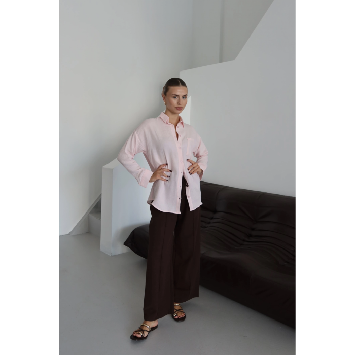 Tek cepli müslin gömlek pembe pt