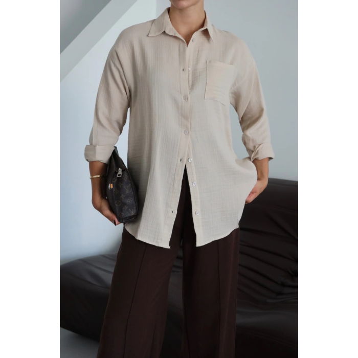 Tek cepli müslin gömlek bej pt