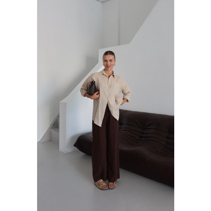 Tek cepli müslin gömlek bej pt