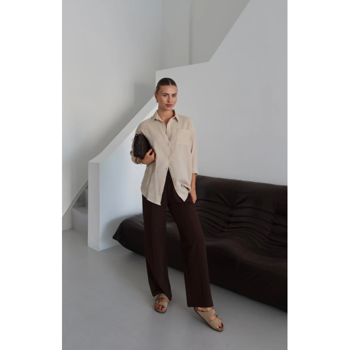 Tek cepli müslin gömlek bej pt