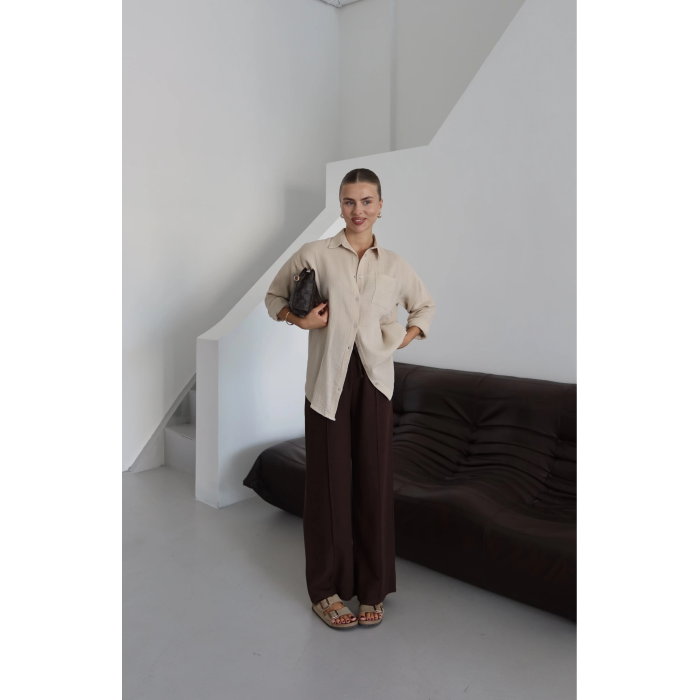 Tek cepli müslin gömlek bej pt