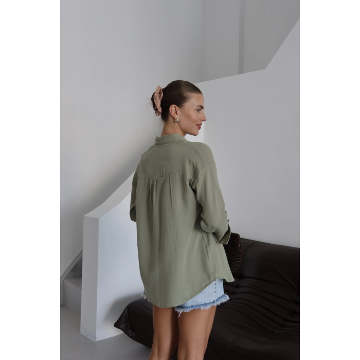 Tek cepli müslin gömlek haki pt