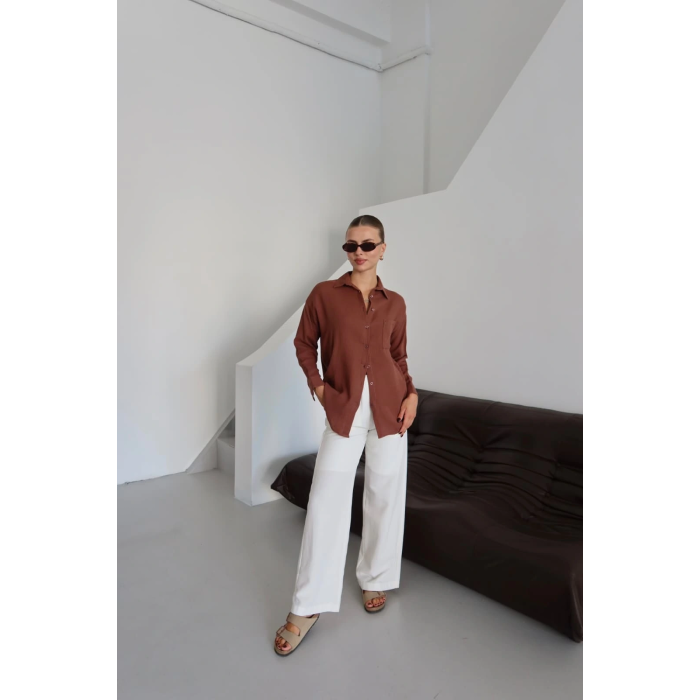 Tek cepli müslin gömlek kahve pt