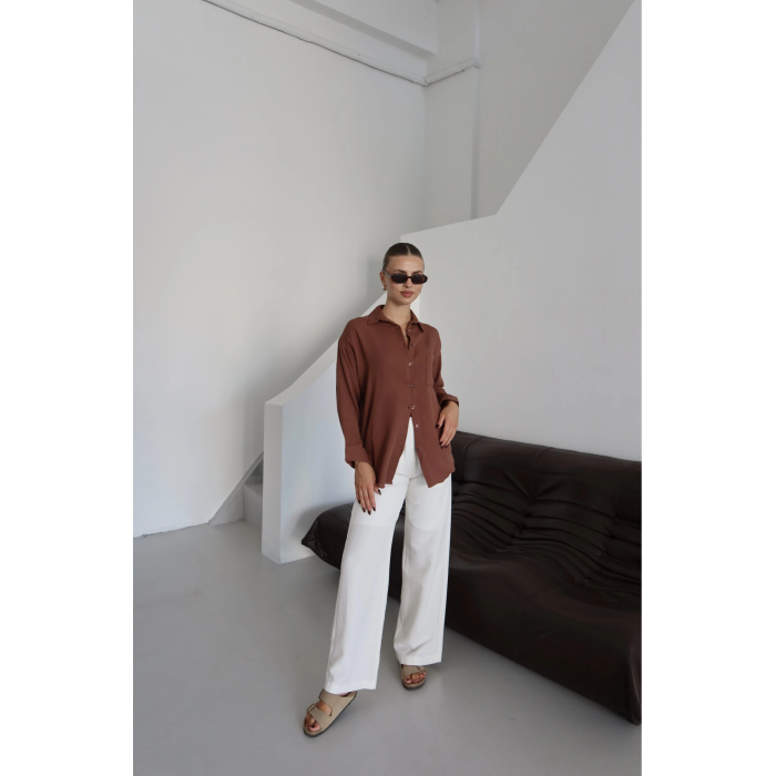 Tek cepli müslin gömlek kahve pt