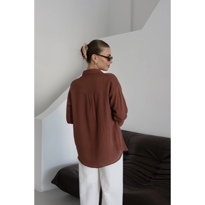 Tek cepli müslin gömlek kahve pt