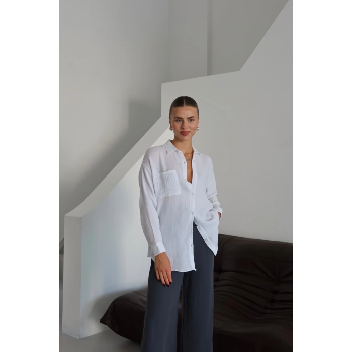 Tek cepli müslin gömlek beyaz pt