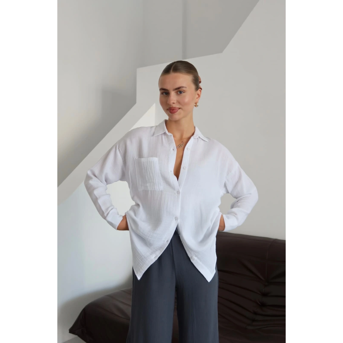 Tek cepli müslin gömlek beyaz pt