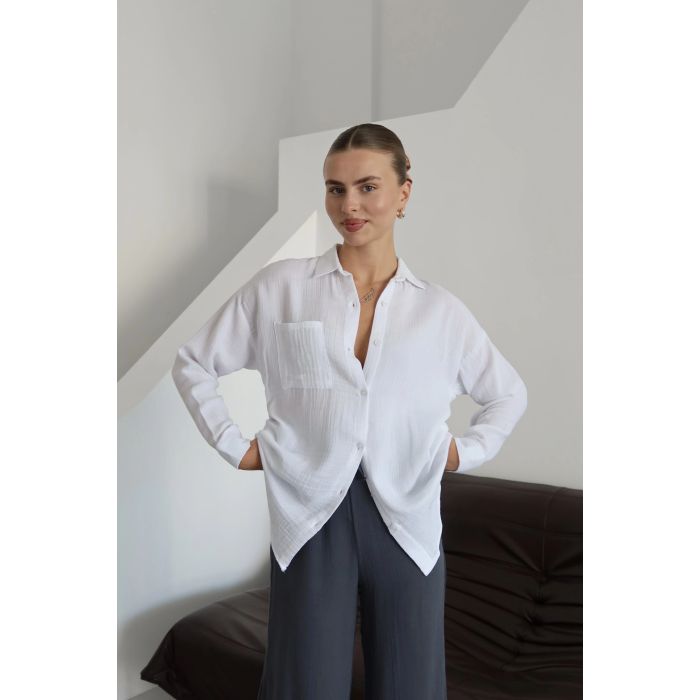 Tek cepli müslin gömlek beyaz pt