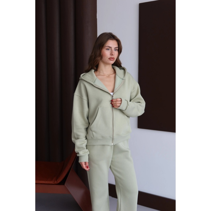 3 iplik şardonlu kapşonlu hoodie frm mint p510437