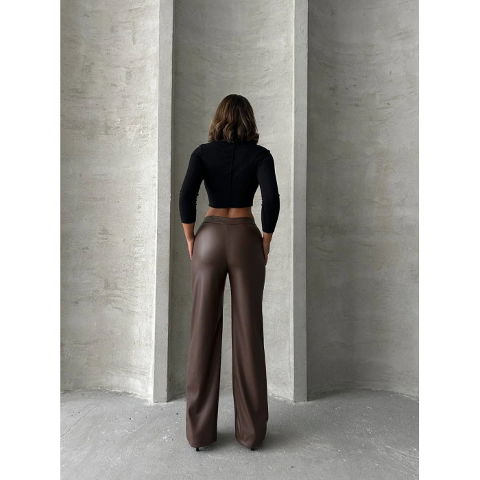 Zr deri palazzo pantolon kahve h24654