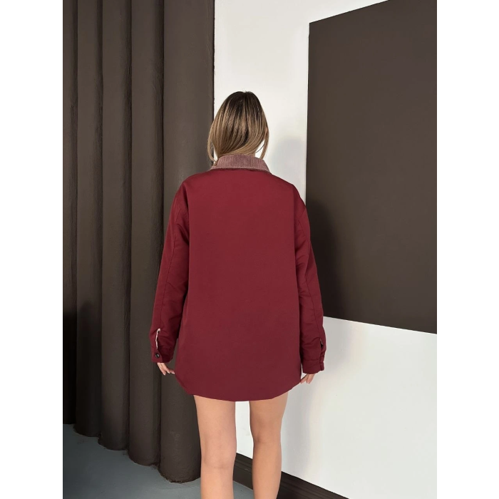 Astarlı yaka detaylı artos ceket bordo st2651019