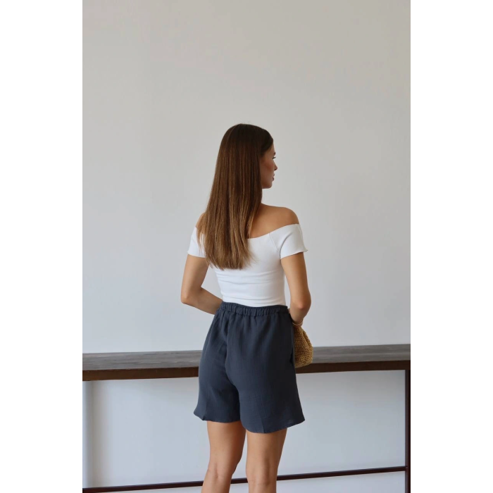 Müslin kumaş şort bağcıklı antrasit pt