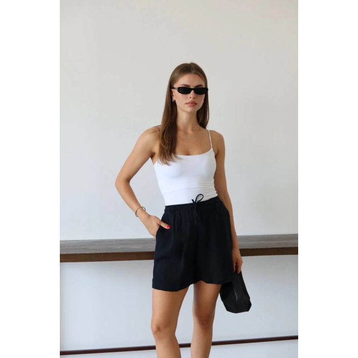 Müslin kumaş şort bağcıklı siyah pt