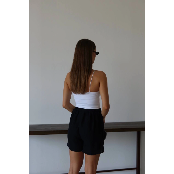 Müslin kumaş şort bağcıklı siyah pt