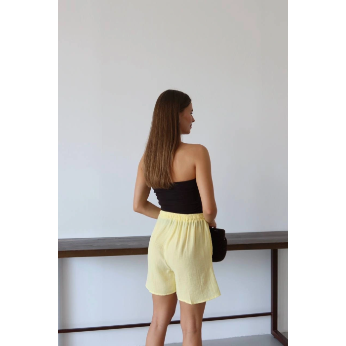 Müslin kumaş şort bağcıklı sarı pt