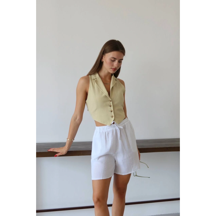 Müslin kumaş şort bağcıklı beyaz pt