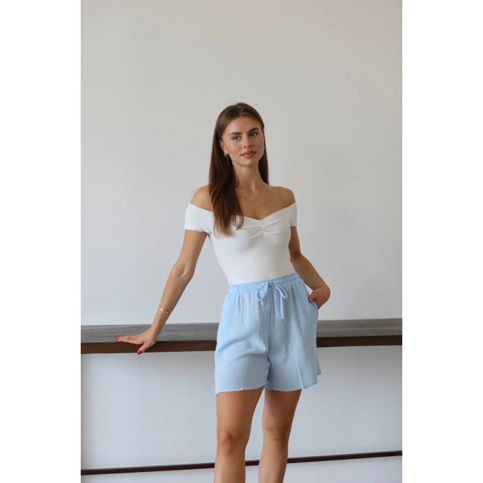 Müslin kumaş şort bağcıklı mavi pt