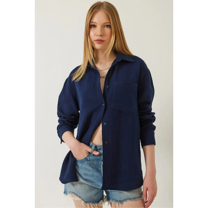 Tek cepli müslin gömlek lacivert pt