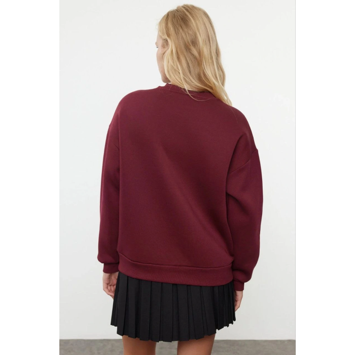 3 iplik şardonlu bisiklet yaka sweatshirt bordo
