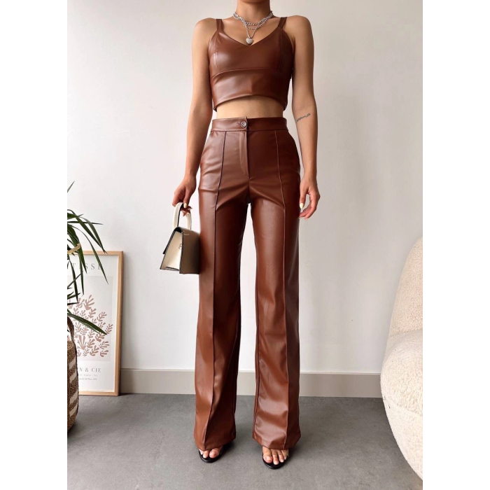 deri palazzo pantolon kahve hf