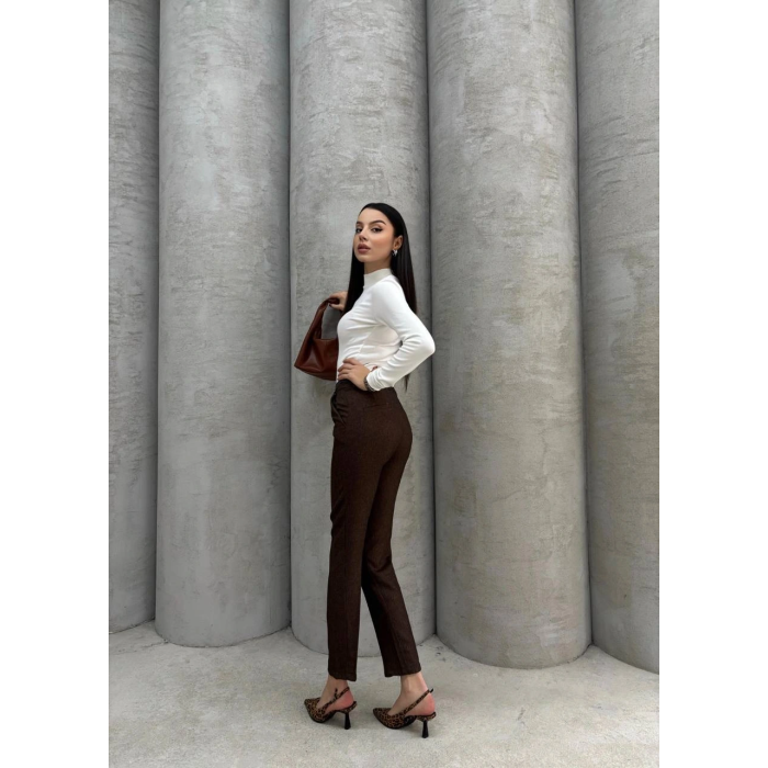 Dar paça kemerli kumaş pantolon kahve pt53