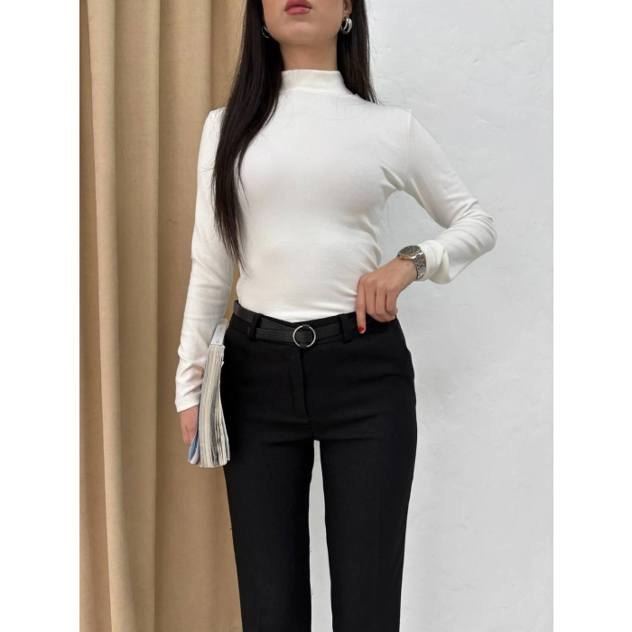 Dar paça kemerli kumaş pantolon siyah pt53