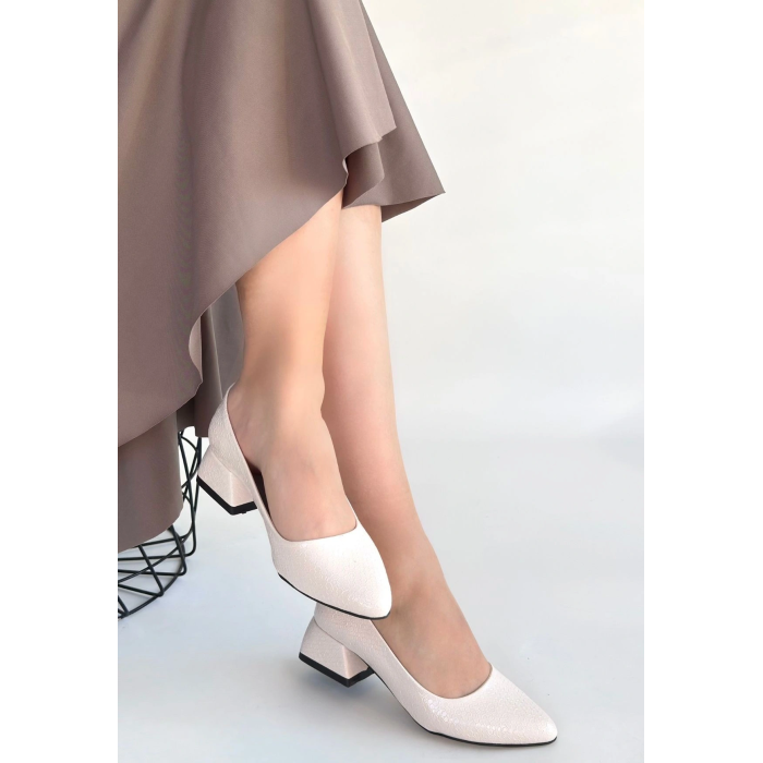 Nitya Bej Baskılı Rugan Topuklu Ayakkabı