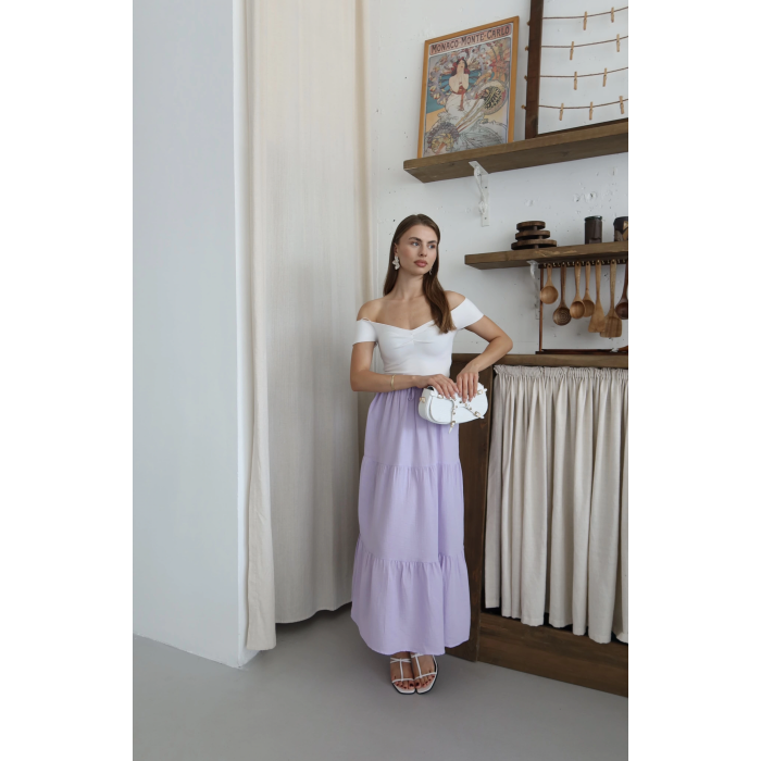 Müslin kumaş keten uzun etek lila pt