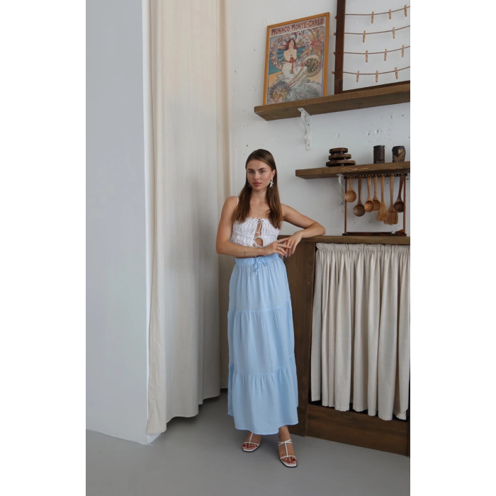 Müslin kumaş keten uzun etek mvi pt