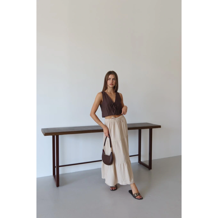 Müslin kumaş keten uzun etek bej pt