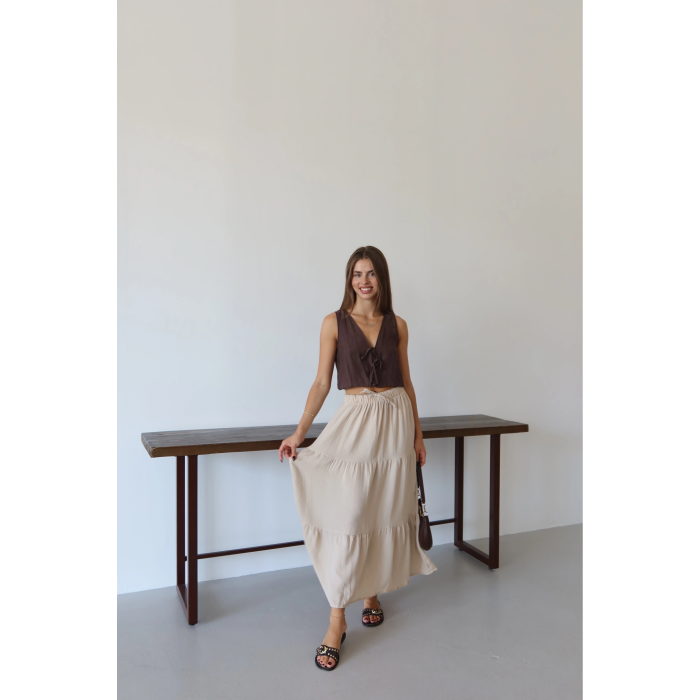 Müslin kumaş keten uzun etek bej pt