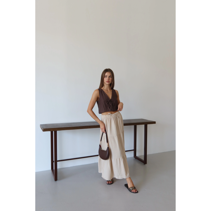 Müslin kumaş keten uzun etek bej pt
