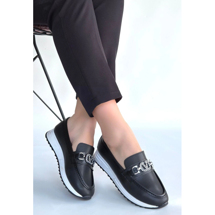 Otra Siyah Cilt Babet Ayakkabı