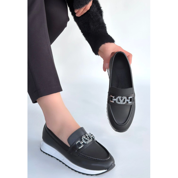 Otra Siyah Cilt Babet Ayakkabı