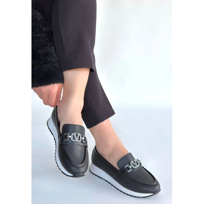 Otra Siyah Cilt Babet Ayakkabı