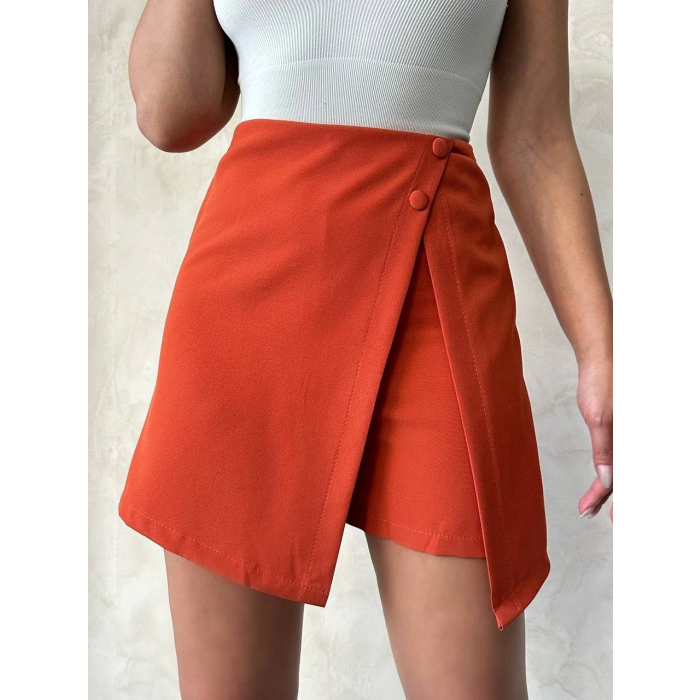 İki düğmeli kapaklı şort etek kremit s24046