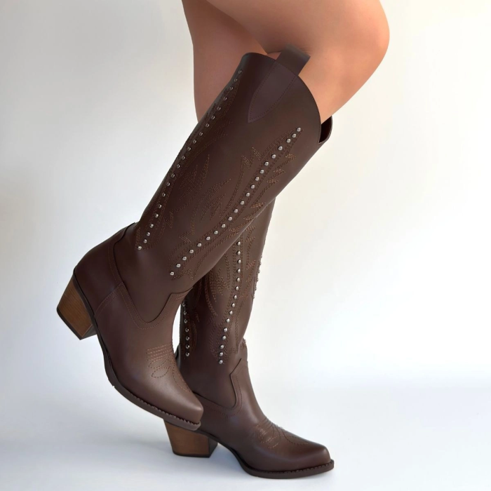 Meof Acı Kahve Cilt Topuklu Çizme