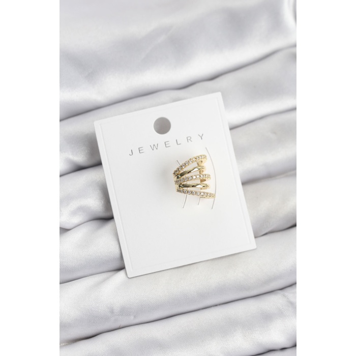 Gold Renk Pirinç Zirkon Taşlı Kıkırdak Earcuff Küpe