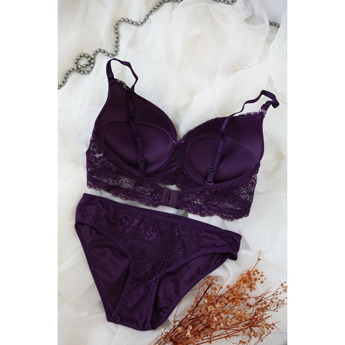 Kadın Mor Dolgulu Dantel Sütyen Ve Külot Takım – Modern, Konforlu ve Günlük Kombinlere Uygun