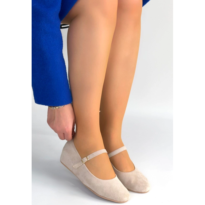 Lossa Bej Süet Kemerli Babet Ayakkabı