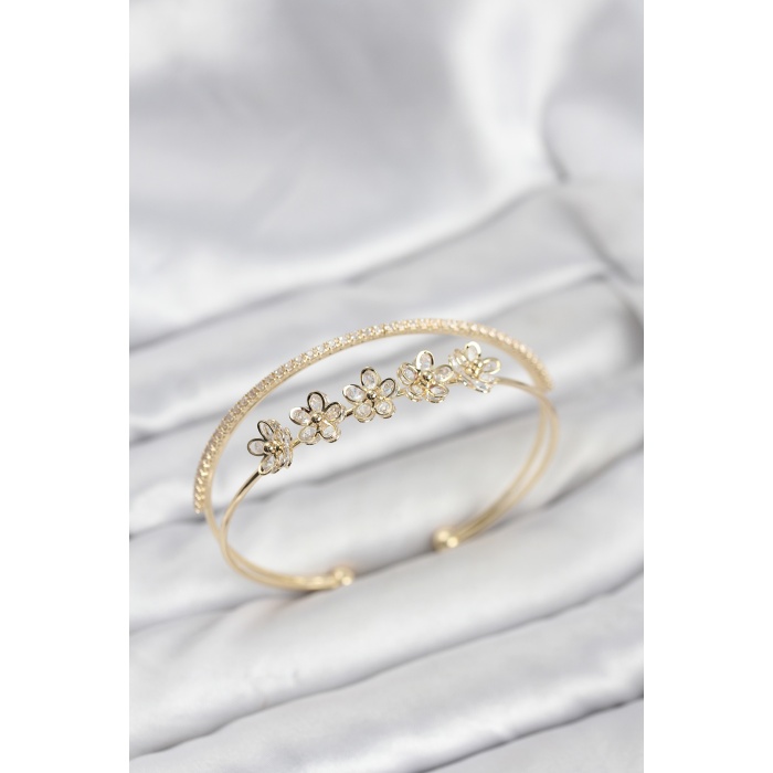 Çiçek Model Pirinç Gold Renk Kadın Bileklik