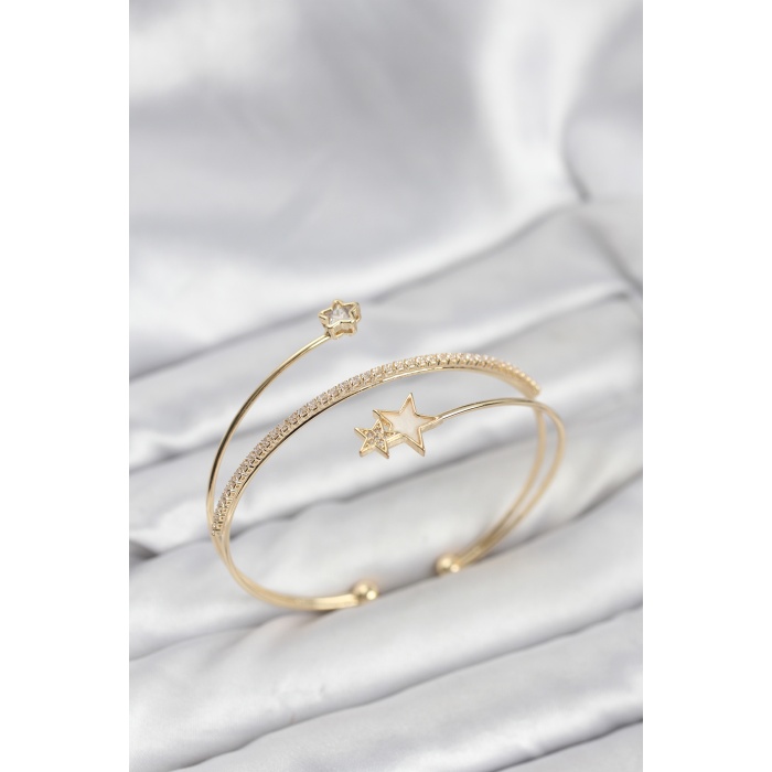 Yıldızlı Model Pirinç Gold Renk Kadın Bileklik